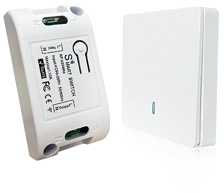 Punxasl Kit interruttore wireless RF433 Telecomando a parete + Mini relè radio per montaggio a incasso nessun cablaggio necessario modulo interruttore (1 interruttore + 1 ricevitore)