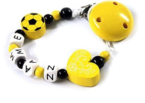 Cre9tive Schnullerband für Kinder Farbe schwarz und gelb mit Fußball