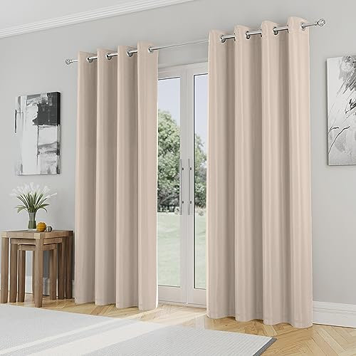 Enhanced Living Nightfall Eyelet Curtains - Thermal Natural Curtains for Bedroom - 66x54 inch (168x137 cm) - 230gsm, Supersoft, Energy Saving & Noise Reducing - 2 x Curtain Panels