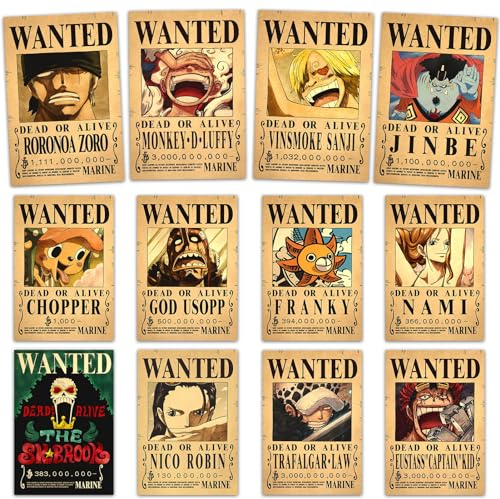 12 Stück Anime Poster,Posters Wanted 7,8 x 11,2 Zoll,Wanted Poster Vintage,Anime deko,für Anime Wall Decor Posters