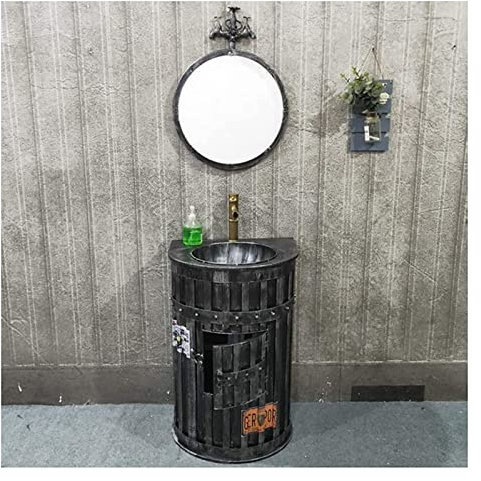 Art Badezimmer-Waschbecken mit komplettem Sockel, Waschtischunterschrank mit Waschbecken, unter dem Waschbecken stehender Badezimmerschrank mit Wasserhahn und Abfluss (Silber mit Spiegel)