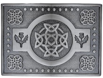 Kilt Emporium Schottische Kilt-Gürtelschnalle, Zinn, Keltischer Knoten – Silber Antik, 3.75 x 2.75