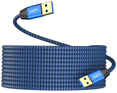 Cable USB a USB de 25 pies, trenzado duradero para USB 3.0 macho a macho tipo A a tipo A, cable de transferencia de datos compatible con disco duro, laptop, reproductor de DVD, TV, hub USB 3.0,
