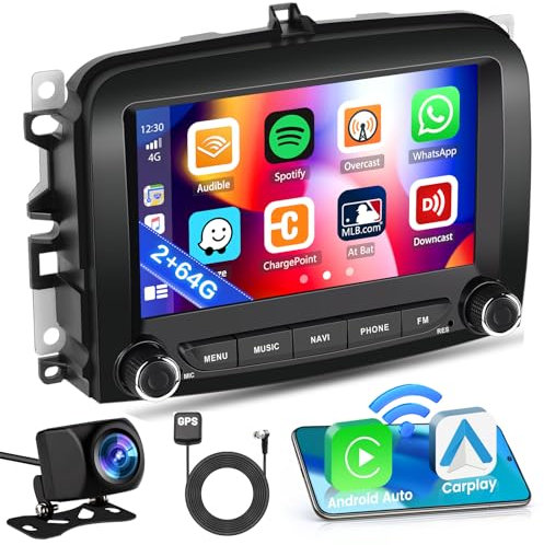 Inefala 2G+64G per Fiat 500L 2013-2017 Autoradio Android 15 con Carplay Senza Fili e Android Auto, Stereo Auto Bluetooth con Touchscreen HD da 7 Pollici con WiFi GPS FM/RDS MIC + Telecamera Posteriore