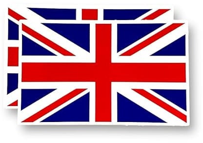 2 Pack - Small 60mm X 35mm British Union Jack Self Adhesive Stickers - Water Proof Decal - Great Britain, Flag, GB, England