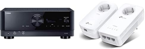 Yamaha Receiver RX-V4A schwarz – Netzwerk-Receiver mit MusicCast Surround-Sound & TP-Link WLAN Powerline Adapter Set TL-WPA8631P KIT
