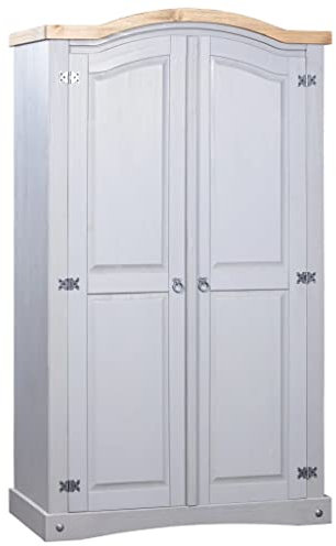 Rantry Wardrobe Mexican Pine Corona Range 2 Doors Grey, Clothes Wardrobe, Closet, Clothes Storage Cupboards Unit for Bedroom Furniture Cupboards & Wardrobes