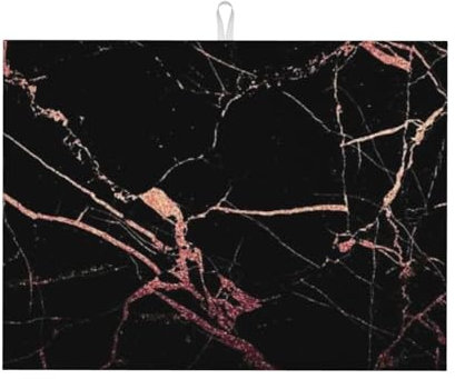 AUGUSTRUSH Microfiber Dish Drying Mat for Kitchen Counter 61x46 Cm, Black Rose Gold Marble Draining Mat, Quick Dry Coffee Machine Mat, Absorbent Foldable Sink Mat, Large Dish Drying Pad, Washable