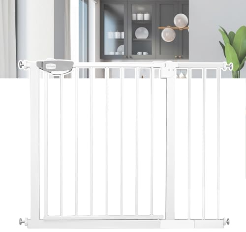 FIVMEN Treppenschutzgitter 90cm Türschutzgitter ohne Bohren N Stop Safety Tür- & Treppengitter mit Auto-Close Kinderschutzgitter Türgitter Hunde Baby Schutzgitter, für 95-105cm (Weiß)