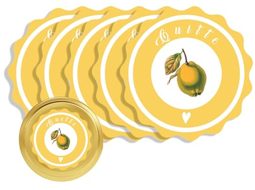 Apoidea – Marmeladen Etiketten selbstklebend 60 Stück/hochwertige Etiketten für Marmeladengläser/Aufkleber Marmeladengläser/Runde Etiketten selbstklebend Marmelade - Quitte