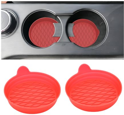 JNNJ 2 Pièces Porte-Gobelet Silicone Véhicule, Voiture Universels Porte-Gobelet Tapis, Porte-Gobelets Antidérapant, sous-Verre Aux Hautes Températures pour Véhicule, pour Tasses à Café(Rouge)