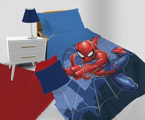Spiderman, Steppdecke für Einzelbett, Frühling, Einzelbett, Übergangsdecke, 100% Mikrofaser, offizielles Marvel-Produkt