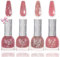 4 Farben Pink Glitzer Nagellack Set – Schnell Trocknender & Lang Anhaltender Nail Polish für DIY Nageldesign Nail Art – Feiner Glitzer und Nude Rosa für Strahlende Nägel