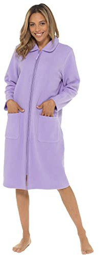 Undercover - Vestaglia da donna in morbido pile con cerniera, con finiture in raso, taglie da 38 a 52, rosa, viola, blu, lilla e rosa, 26-28