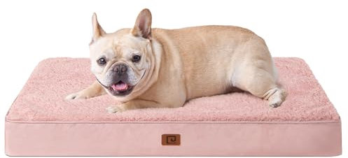 EHEYCIGA Lit orthopédique pour petits chiens - 76 x 51 x 9 cm - Coussin lavable et moelleux - Matelas pour caisse, rose foncé