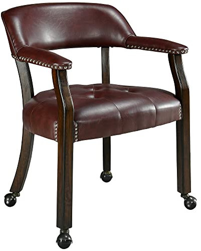 PADMA HOUSE Luxuriöser Konferenzstuhl, Boss Captain's Stühle, Game Poker Tischstühle, Rolling Esszimmerstühle mit Rädern, Große Esszimmerstühle mit Rollen und Armen (1, Wein Red Pu)