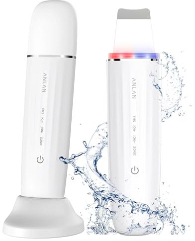 Ultraschallpeelinggerät für Gesicht, ANLAN IPX7 Wasserdicht Ultraschall Skin Scrubber 6 in 1 Gesichtsreinigungsgerät Blau Rotlichtlampe Gesicht Porenreiniger mit Type-C Ladebasis