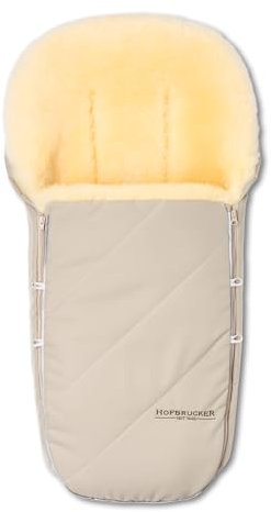 Hofbrucker® Neu Premium Kinderwagen Fußsack für Herbst/Winter/Frühjar aus Lammfell für Kinderwageneanne & Maxi Cosi 0-10 Monate mit abnehmbaren Decke (beige)