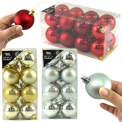 48 bolas de Navidad de 50 mm, adornos de bolas de Navidad rojas, plateadas y doradas, decoración para fiestas de árbol de Navidad, bodas, decoraciones de cumpleaños en casa