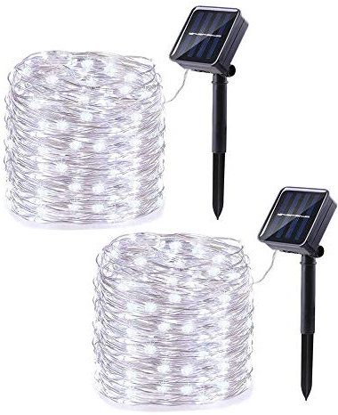 Lomotech Solar String Lights Outdoor - 2 Pack Total 66ft 200LED Solar Fairy Lights Waterproof 8 Modes Twinkle Lights for Outdoor, Patio, Garden, Yard, Party, Wedding, Tree Decoration (White)