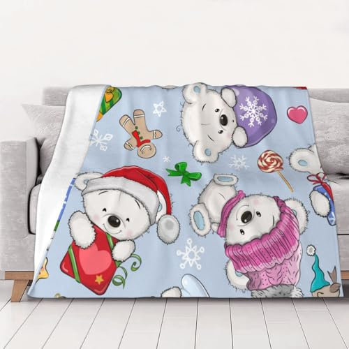 ASKFNASDKMFN Überwurfdecke mit Cartoon-Teddybär, für Bett, Sofa und Couch, 102 x 127 cm, Weiß