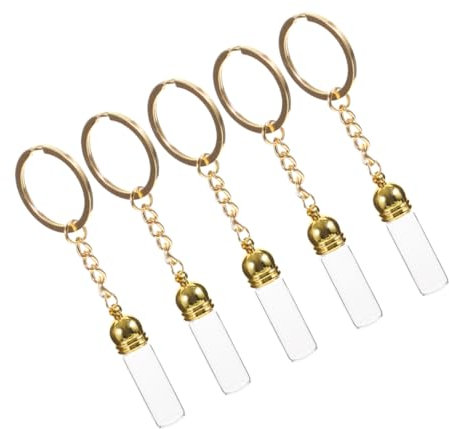 Generic 5pcs Glass Bottle Pendant Cute Small Keychain Miniature Bottles Tiny Hanging Keychain Tiny Jars Perfume Small Bottle Keychains Small Glass Vials Keychain Key Ring Zinc Alloy Golden