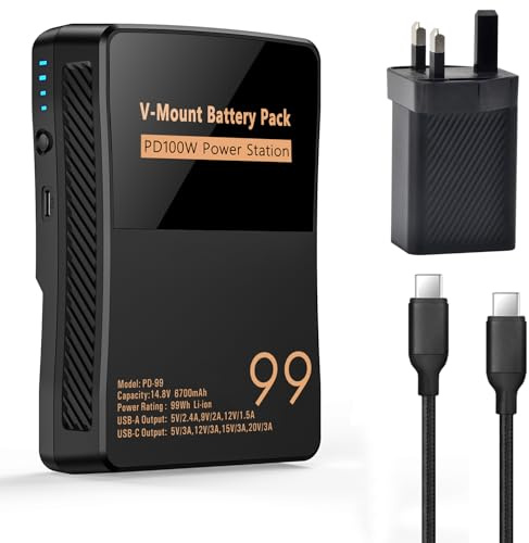 TAVT V Mount Battery 99Wh / 6700mAh mini V-Mount Battery with D-TAP, BP, USB-A, USB-C Port for Video Light, Camcorder, Monitor