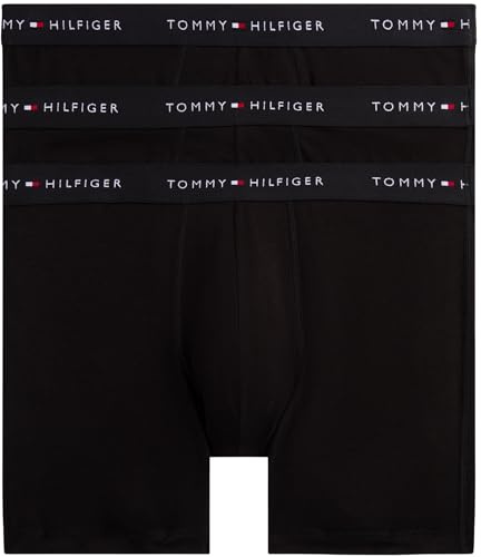 Tommy Hilfiger Men’s 3 Pack Boxer Briefs with Logo Waistband, Black (Black/Black/Black), XL