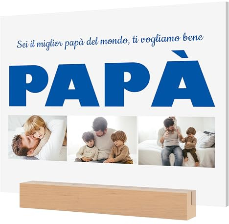 Woopers Targa Regalo Festa del Papà con Foto e Dedica. Targa Fotografica Personalizzata Papà