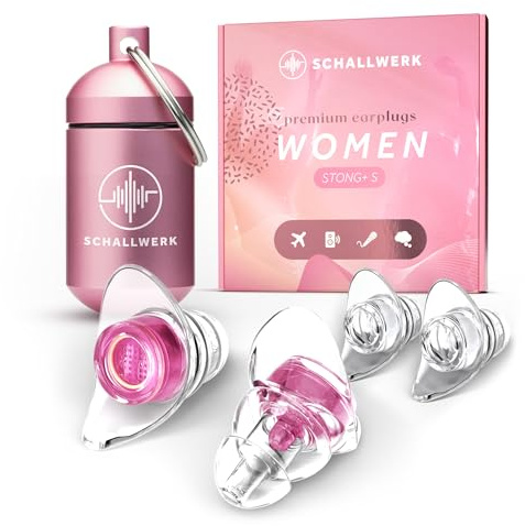 SCHALLWERK ® Women+ Gehörschutz Ohrstöpsel – dämpfen Lärm & erhalten Tonqualität – Gehörschutzstöpsel, Ohrstöpsel Konzert, Ohrenschutz - Earplugs geeignet für Musik, Festival, Arbeit & Lernen