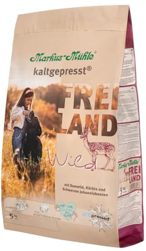 Markus-Mühle Freiland - FREILANDzutaten - Für empfindliche Hunde - 100% kaltgepresst - Premium Hundetrockenfutter (5kg, Wild)