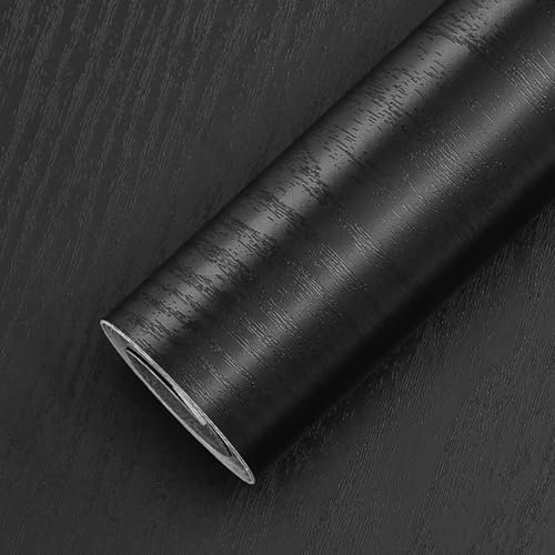 Black Self Adhesive Wallpaper Wood Peel and Stick Wallpaper 44.5cmX300cm Vinyl Wrap for Furniture Black Sticky Back Plastic Waterproof Removable Wood Grain Wallpaper for Bedroom Living Room Kitchen