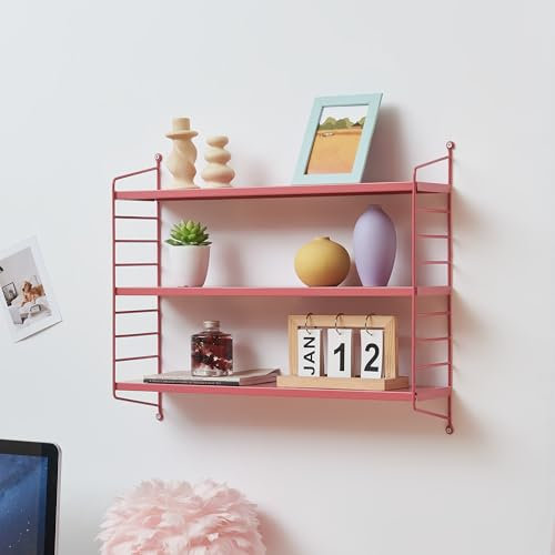 [en.casa] Modulares Wandregal Strängnäs Metallregal Wassermelonenrot Hängeregal mit 3 Regalböden Badregal Küchenwandregal Wandablage Wohnzimmer