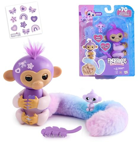 Bizak Fingerlings Schwänze AFFE, kämmt seinen sehr Langen Schwanz, versteckt eine Überraschung, interaktiver AFFE mit über 70 Geräuschen und Reaktionen, ab 5 Jahren (61853243-1)