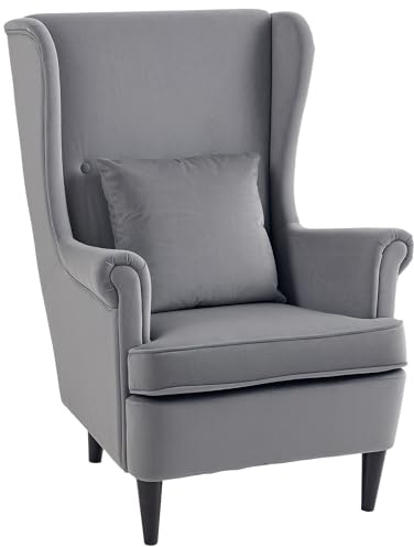 HOMCOM Modern Accent Chair Wingback Armchair High Backrest Dark Grey