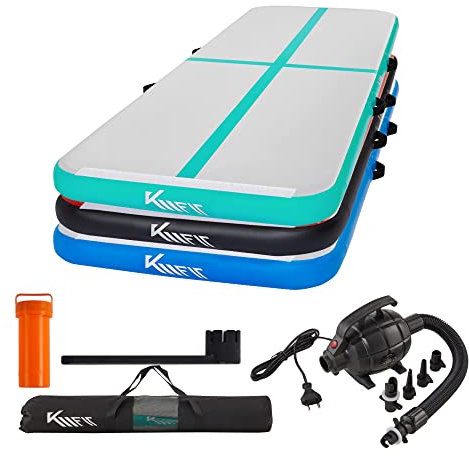 KM KM Fit Turnmatte Aufblasbar Airtrack Gymnastikmatte 4M Tumbling Matte Fitness-Matte inkl.Tragetasche, elektr.Luftpumpe&Flick-Set Yogamatte, Trainingsmatte UV-Beständig Turn- & Fitness Mint Grün