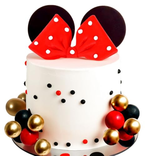 LaVenty Maus Kuchen Topper rote Schleife Ohren Kuchen Dekorationen für Mädchen geburtstag Babyshower Party Supplies
