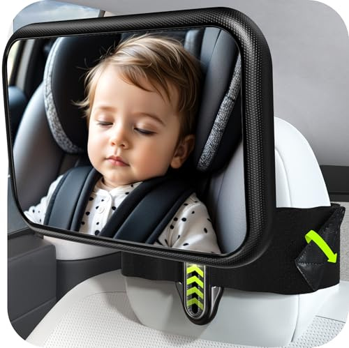 Mirrorsafe Babyspiegel Auto Rücksitz Spiegel Rückbank, 360° Verstellbarer Babyspiegel, KFZ Zubehör für Kinder Erstausstattung, 100% Bruchsicherer & Robuste Gurte Autospiegel Baby Rücksitz Kopfstützen