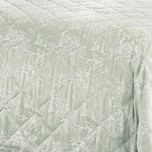 Dreams & Drapes Woven Cotton-Polyester Bedspread, Silver, 240 x 220 cm, Jacquard Floral Pattern, Quilted with Rope Border