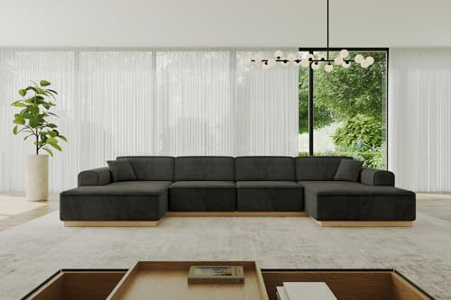 ALTDECOR Ecksofa in U-Form Corner Sofa Bett Eckcouch Couch L-Form Wohnlandschaft Cauchsofa IREA-U2-v2 386x165x80 Schwarz