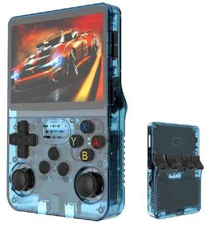 Werwing R36S Console de jeu rétro, écran IPS de 3,5, carte TF de 64 Go avec plus de 10 000 jeux préchargés, appareil de jeu portable Linux OS (bleu lac)