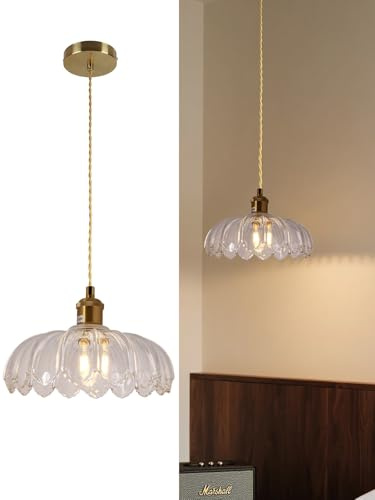bomiel Pendelleuchte Glas Klar Vintage, Blumenform Ø25 cm, höhenverstellbar bis 150 cm, E27 Fassung, Glas Hängelampe für Wohnzimmer und moderne Wohnbereiche (ohne Leuchtmittel)
