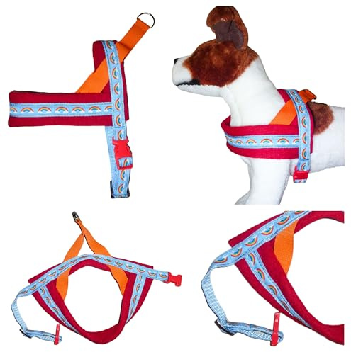 Handmade Hundehalsband Hundegeschirr Soft Brustgeschirr Regenbogen Motiv mit Wollwalk Gr. M/L