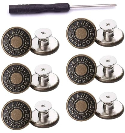 12 pcs Jeans Buttons,Amovibles et Réglables sans Couture pour Pantalons Amples et Vestes en Jean Comprend un Tournevis des Rivets et des Clous