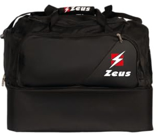 Borsa Voluntas per Zeus Sport Materiale Sportivo Relax Allenamento Fitness Palestra Borsone Borse Borsoni Tascone Frontale Laterale Calcio Calcetto Fondo Rigido (Nero/Nero, H 43 x L 54 x P 30 cm)