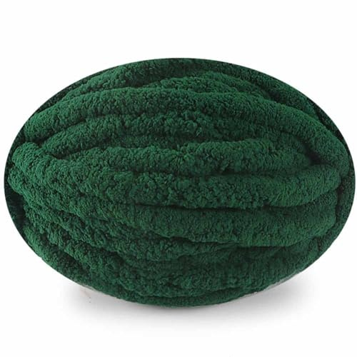 Soft Chunky Yarn, Hand Knitting Wool, Fluffy Chenille Yarn for Blankets Hats Scarfs or Pet Bed (Dark Green)