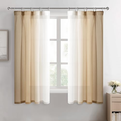 DWCN Farbverlauf Kinderzimmer Transparent Gardinen mit Kräuselband Taupe | H160 x B140 cm, 2er Set，Kurz Sheer Vorhänge mit Schienensystem， Fenstergardinen Luftig für Wohnzimmer Schlafzimmer Herbst