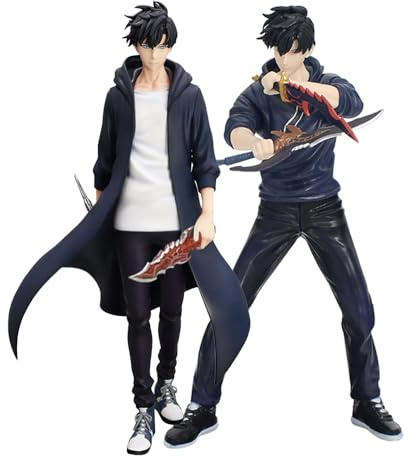 Szchxin 2 Stück Sung Jin Woo Figur Statue Anime Figuren Stehende Pose Actionfigur Modell PVC Sammlerstück Desktop Dekoration Geschenk
