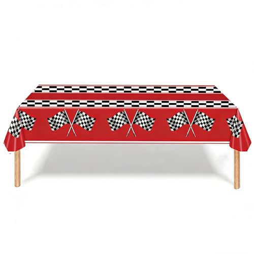 Tourima Rennsport Tischdecke 274 x 137 cm, Kindergeburtstag Party Deko | Abwaschbare Rennsport Tischdecke mit Zielflaggen-Motiv, ideal als Partydeko für Kindergeburtstag, Auto-Motto und Feiern.