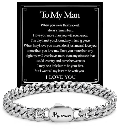 Joykee Bracelet Gifts for Men Dad Son husband Cuban Chain Bracelet Engraved Bracelet Presents for Birthday Fathers Day Christmas Valentines Day Graduation 8.2 8mm/10mm